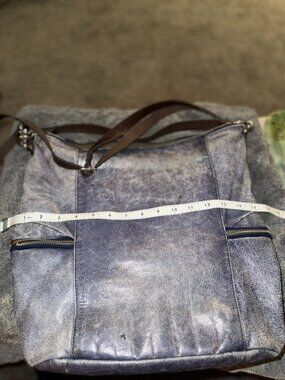 Tano Distressed Blue Leather Hobo Crossbody Shoulder Bag Front Zip